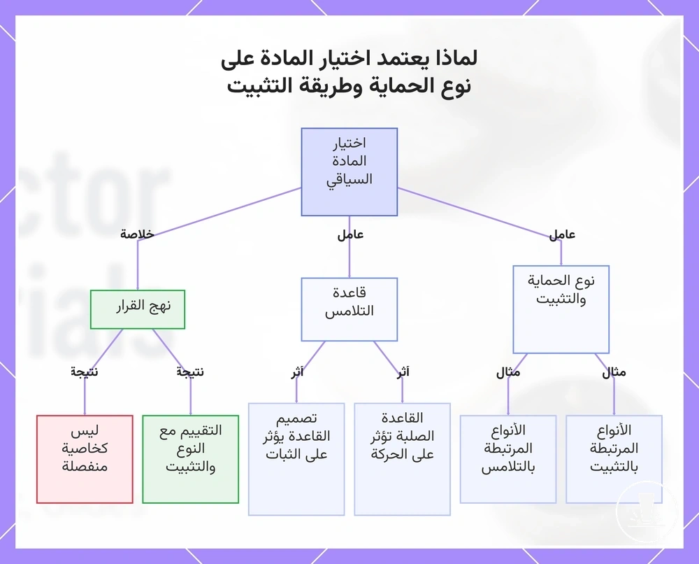 لماذا يعتمد اختيار المادة على نوع الحماية وطريقة التثبيت