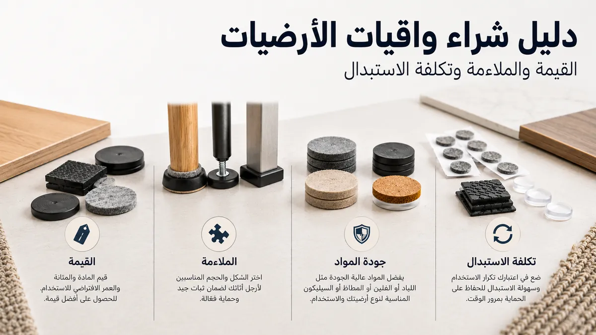واقيات أرضيات للأثاث مرتبة حسب القيمة والملاءمة وجودة المادة والحاجة إلى الاستبدال.