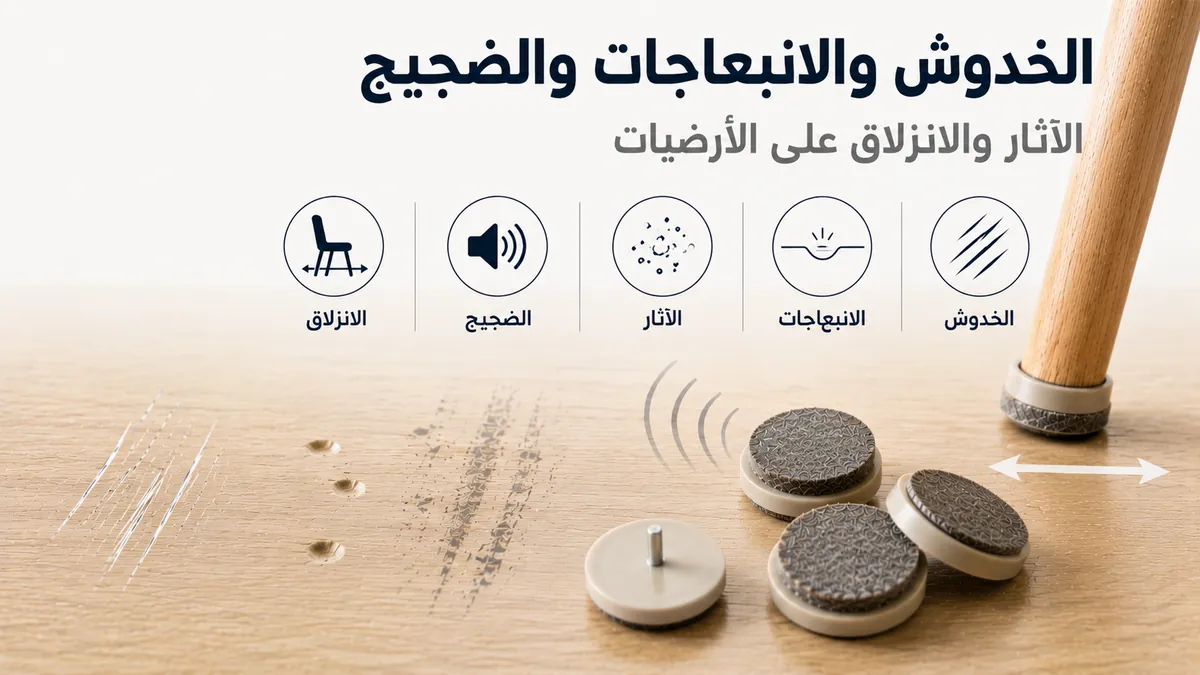 واقيات أرضيات للأثاث تُستخدم لتقليل الخدوش والانبعاجات والآثار والضجيج والانزلاق على الأرضيات.