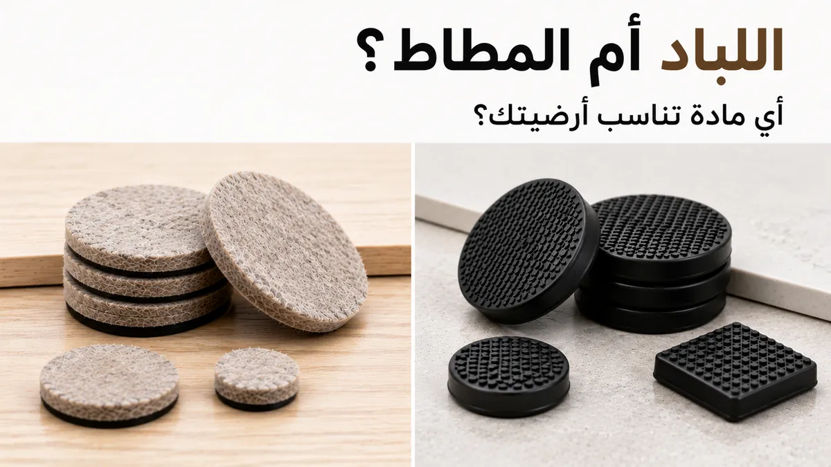 واقيات أرضيات للأثاث من اللباد والمطاط معروضة جنبًا إلى جنب لمقارنة المواد.