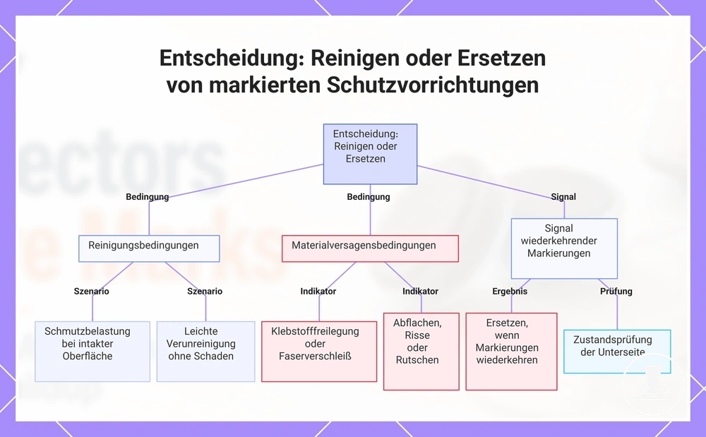 Entscheidung: Reinigen oder Ersetzen von markierten Schutzvorrichtungen