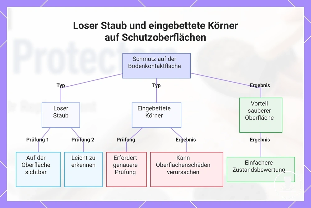 Loser Staub und eingebettete Körner auf Schutzoberflächen