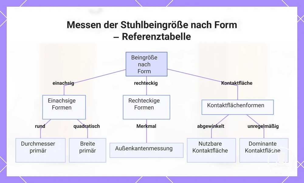 Messen der Stuhlbeingröße nach Form – Referenztabelle