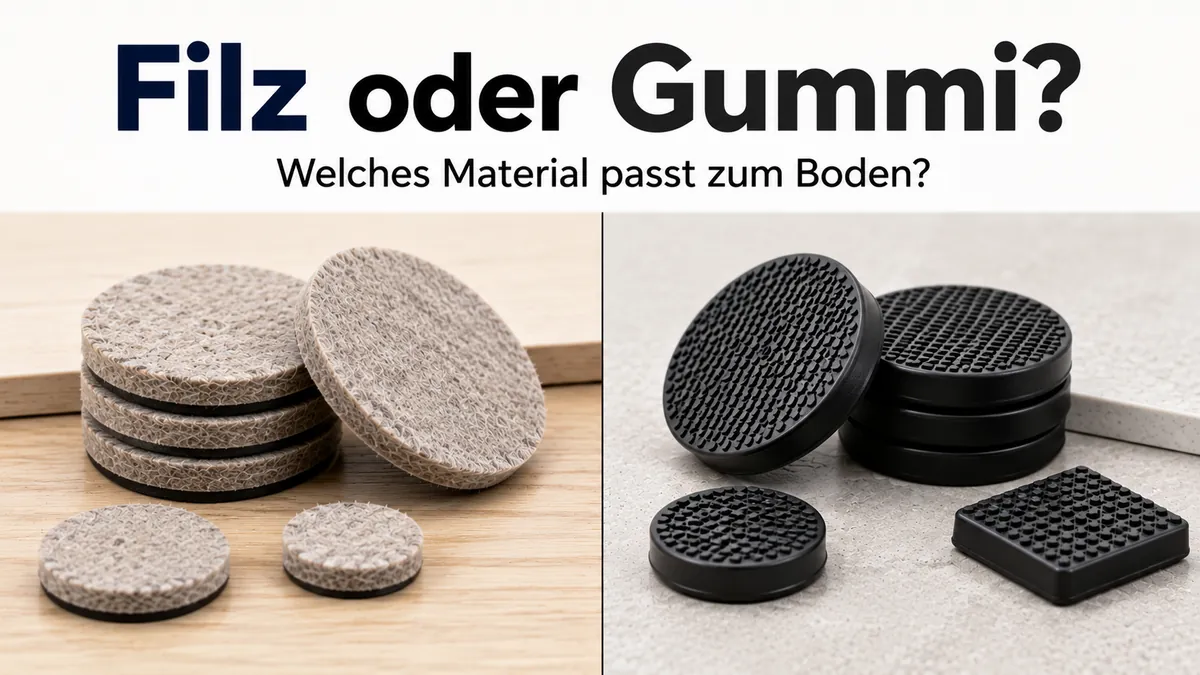 Bodenschoner aus Filz und Gummi für Möbel im direkten Materialvergleich.