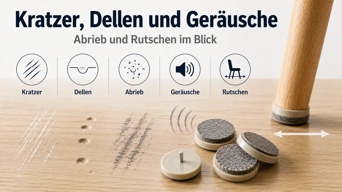 Bodenschoner für Möbel, die Kratzer, Dellen, Abrieb, Geräusche und Rutschen auf Böden reduzieren.