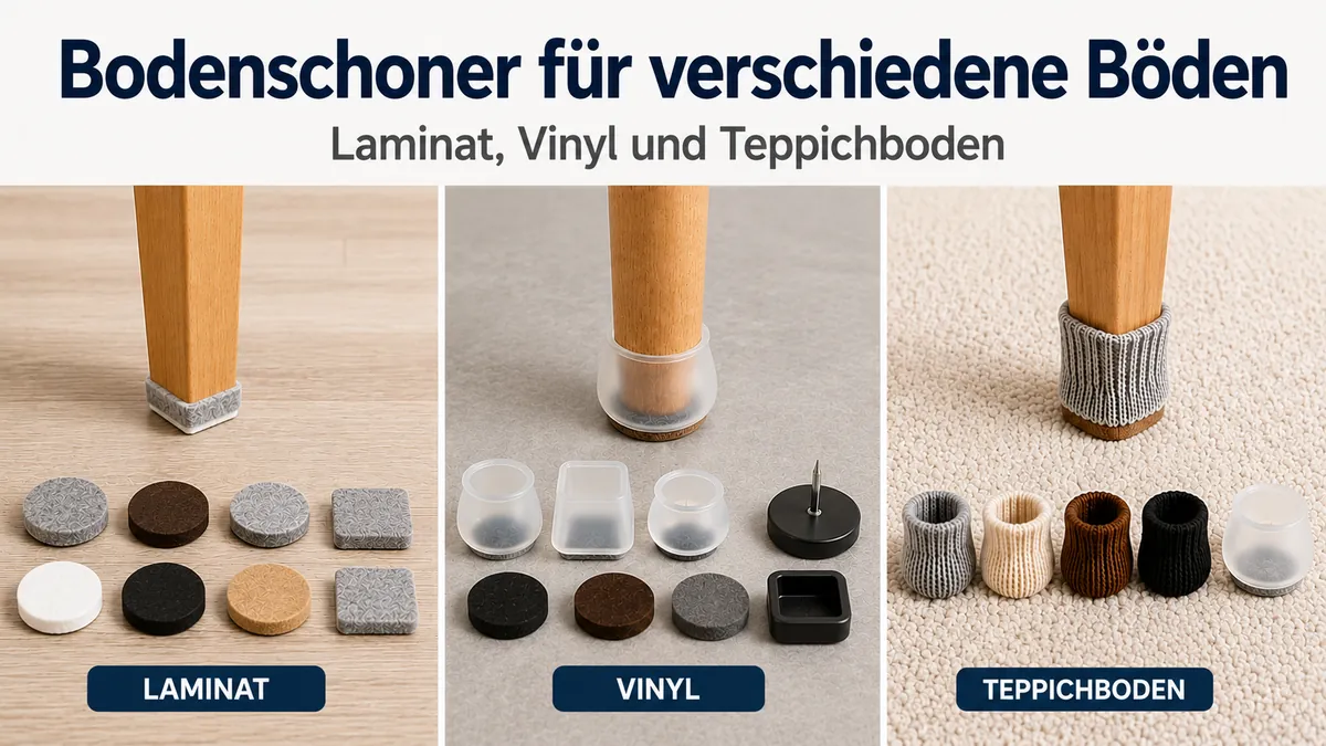 Bodenschoner für Möbel auf Laminat-, Vinyl- und Teppichbodenflächen.