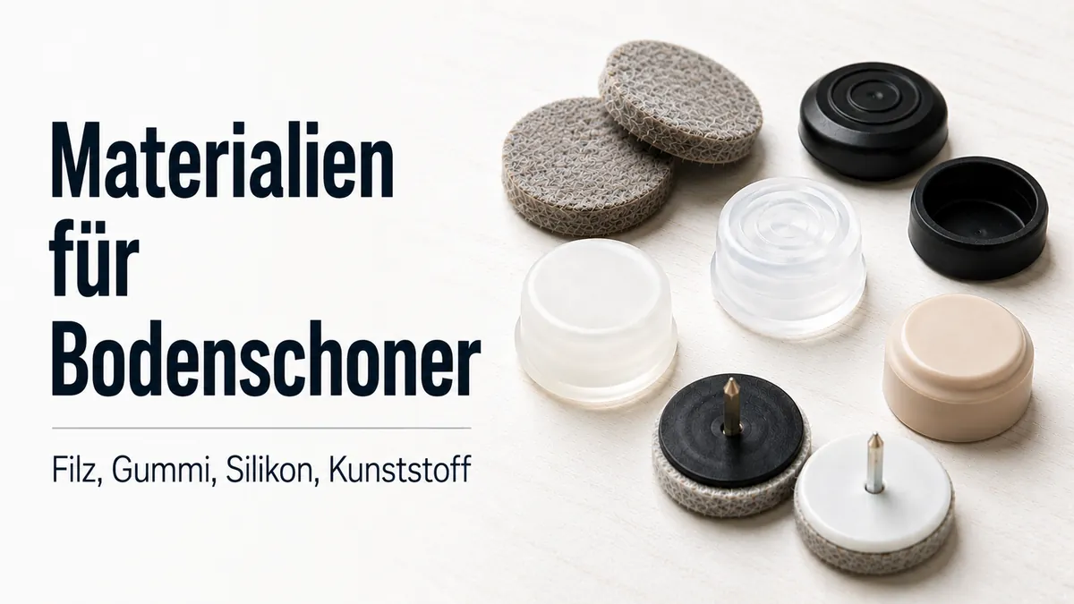 Nahaufnahme von Bodenschonern für Möbel aus Filz, Gummi, Silikon, Kunststoff und gleiterartigen Materialien.