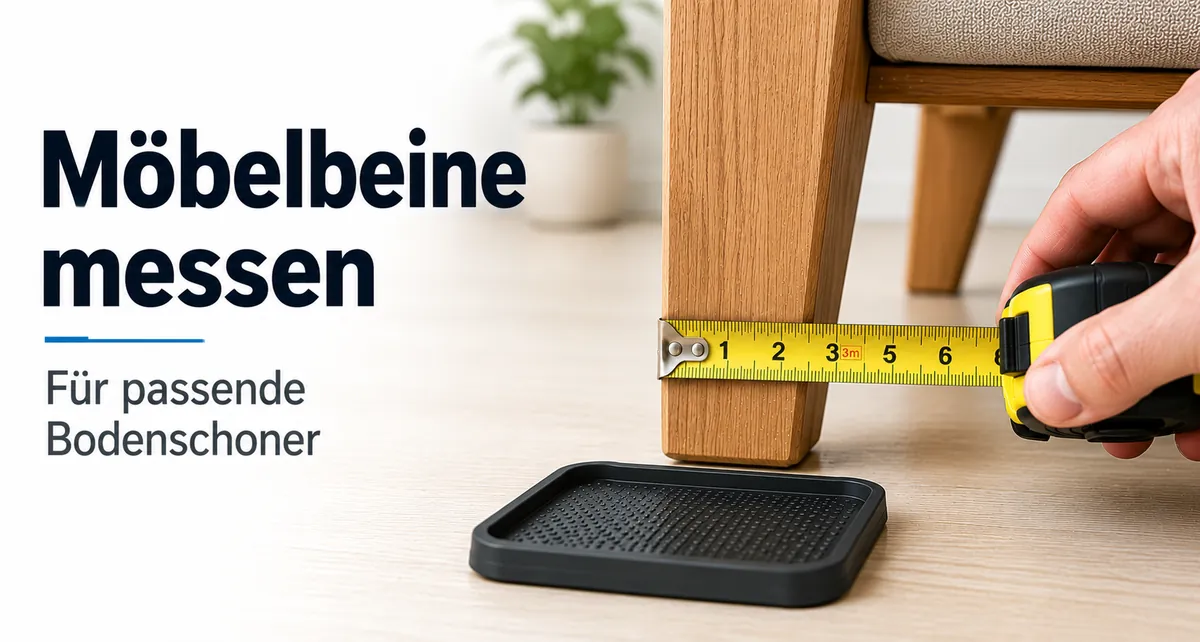 Ein Möbelbein wird gemessen, um die richtige Größe des Bodenschoners auszuwählen.