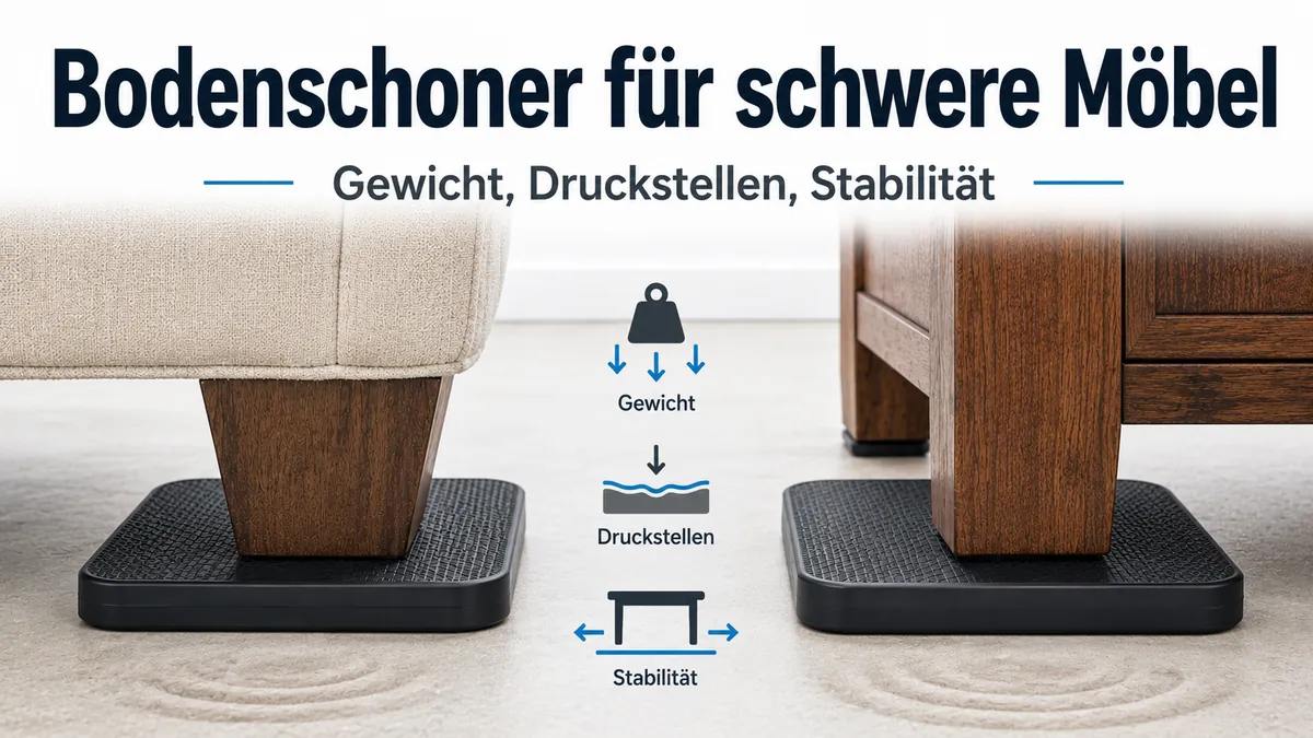Bodenschoner für schwere Möbel unter breiten Möbelfüßen, um Druckstellen zu reduzieren und die Stabilität zu verbessern.