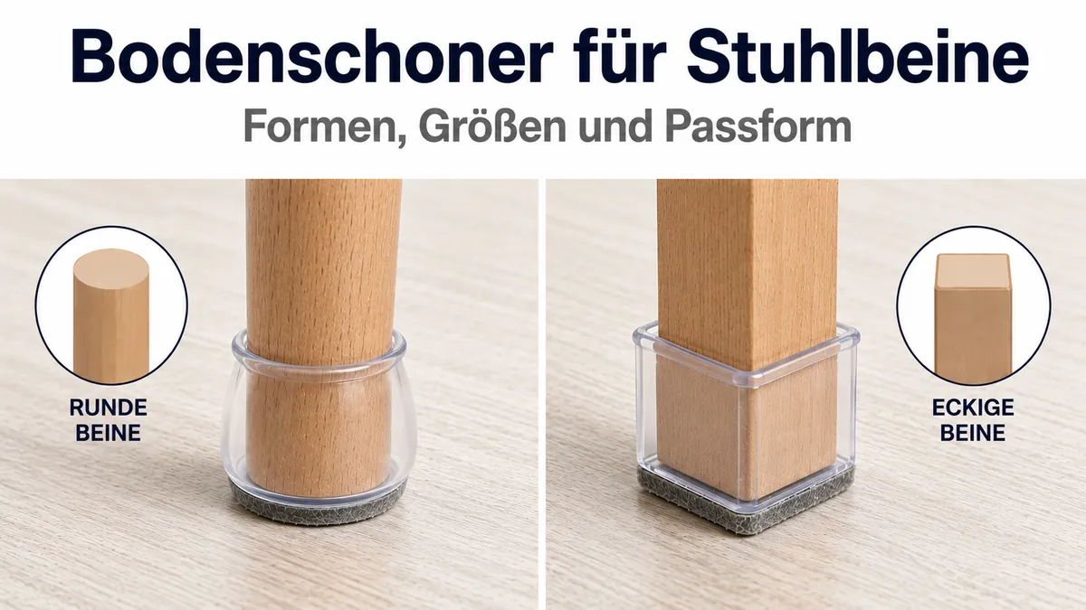 Bodenschoner für Stuhlbeine, passend für runde und eckige Möbelbeine.