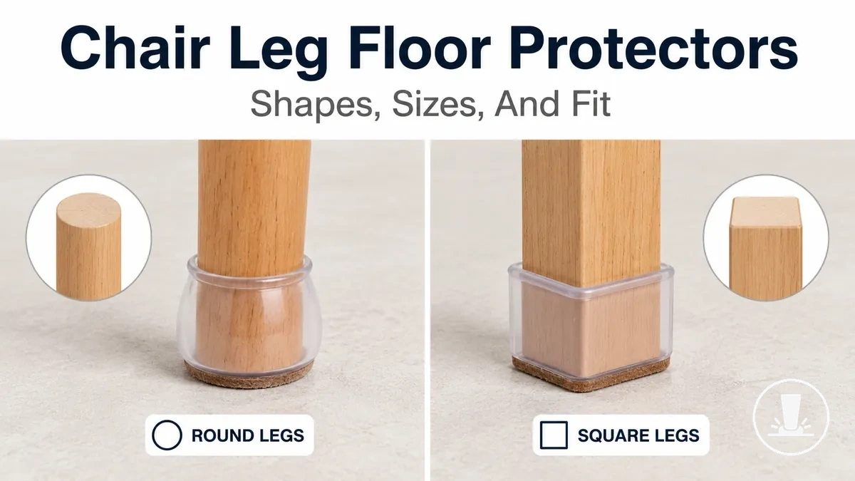 Chair leg floor protectors fitted to round and square furniture legs.
