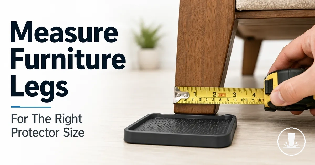 Measuring a furniture leg to choose the correct size of floor protector.