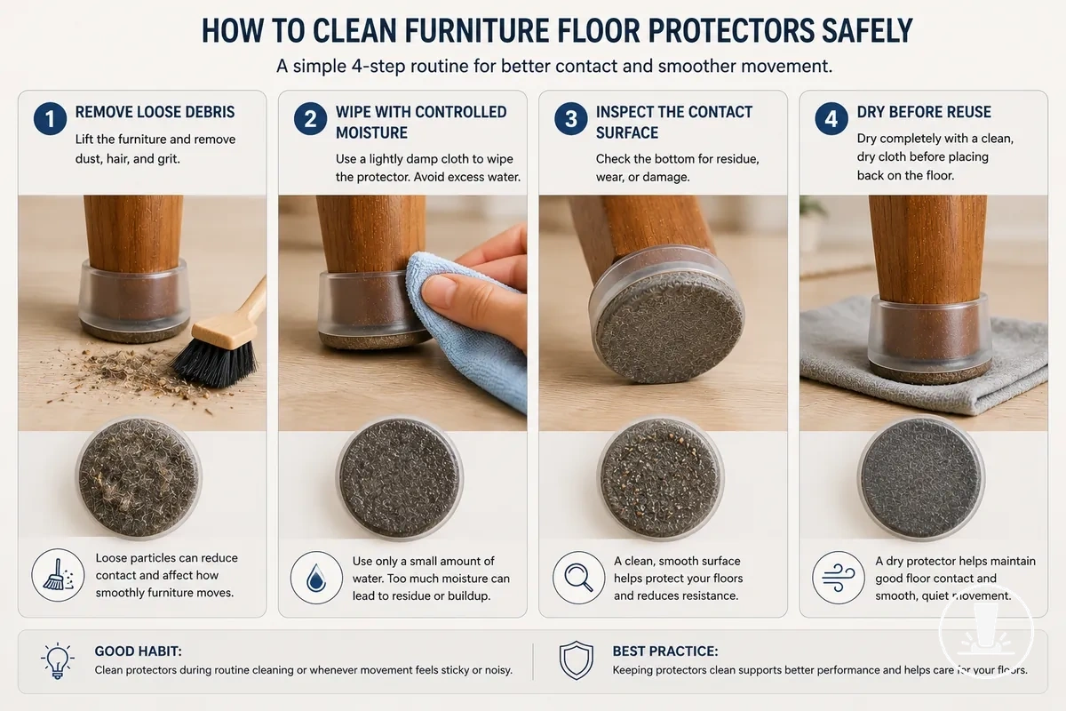 Safe cleaning process for furniture floor protectors