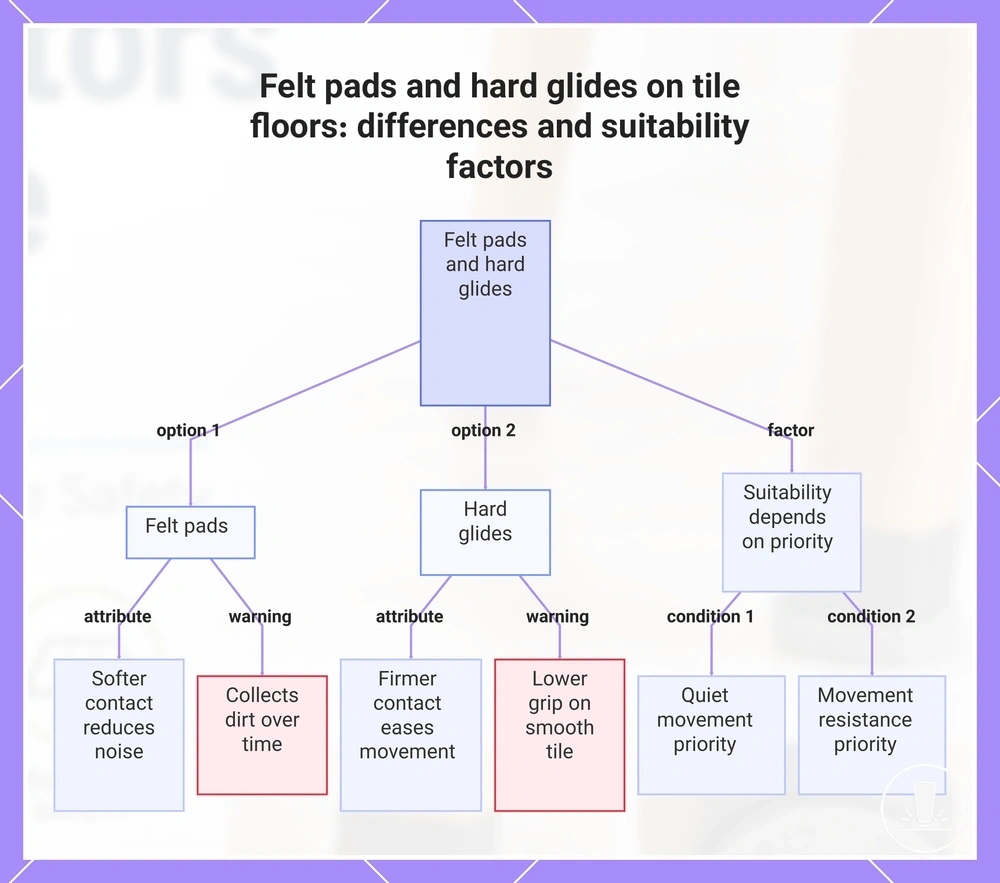 Felt pads and hard glides on tile floors: differences and suitability factors