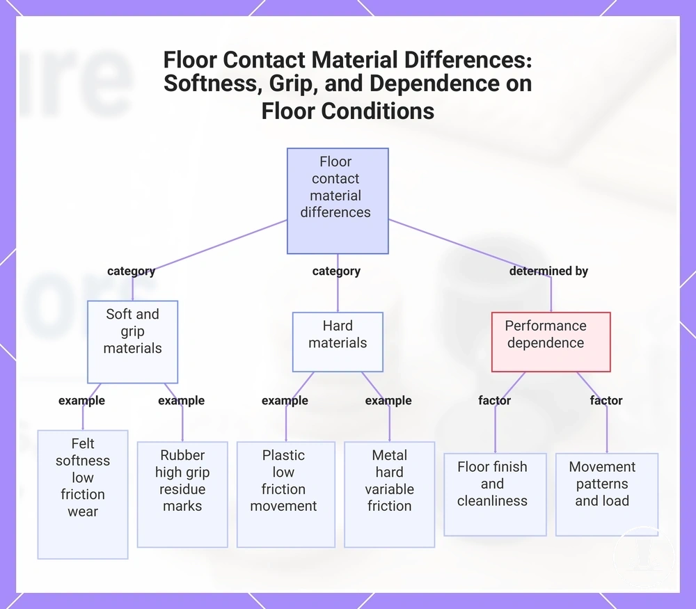 Floor Contact Material Differences: Softness, Grip, and Dependence on Floor Conditions