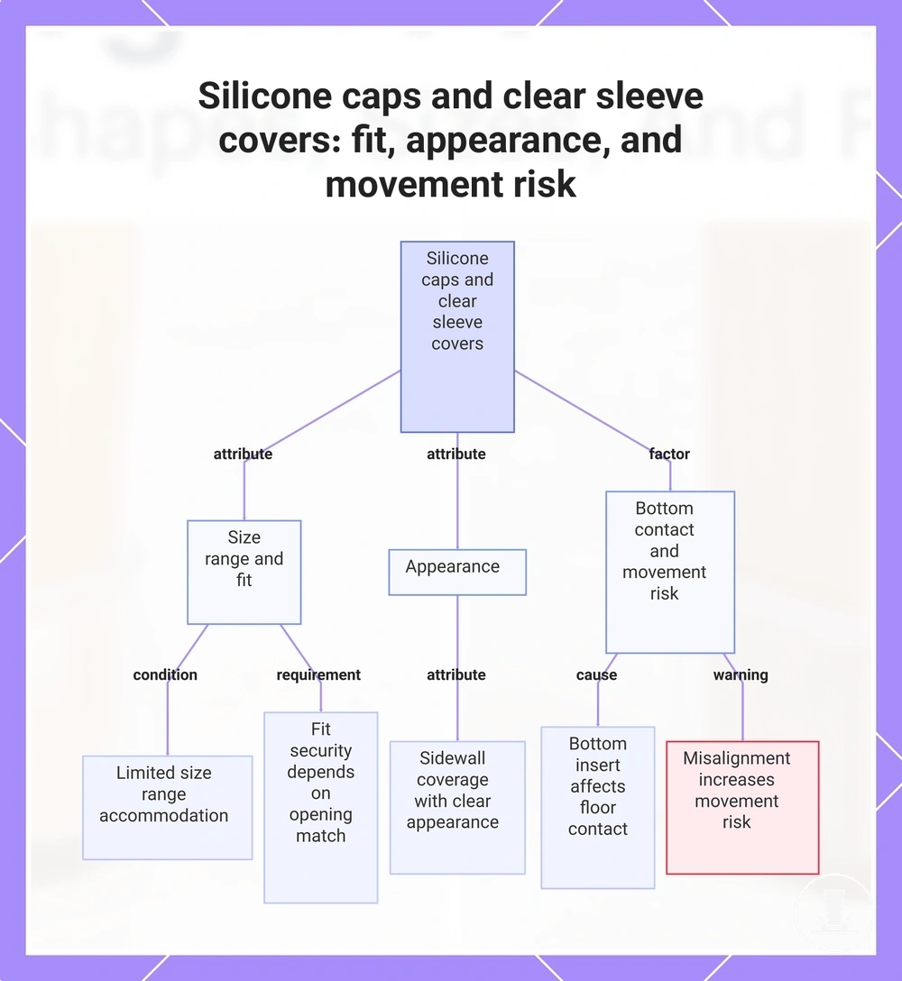 Silicone caps and clear sleeve covers: fit, appearance, and movement risk