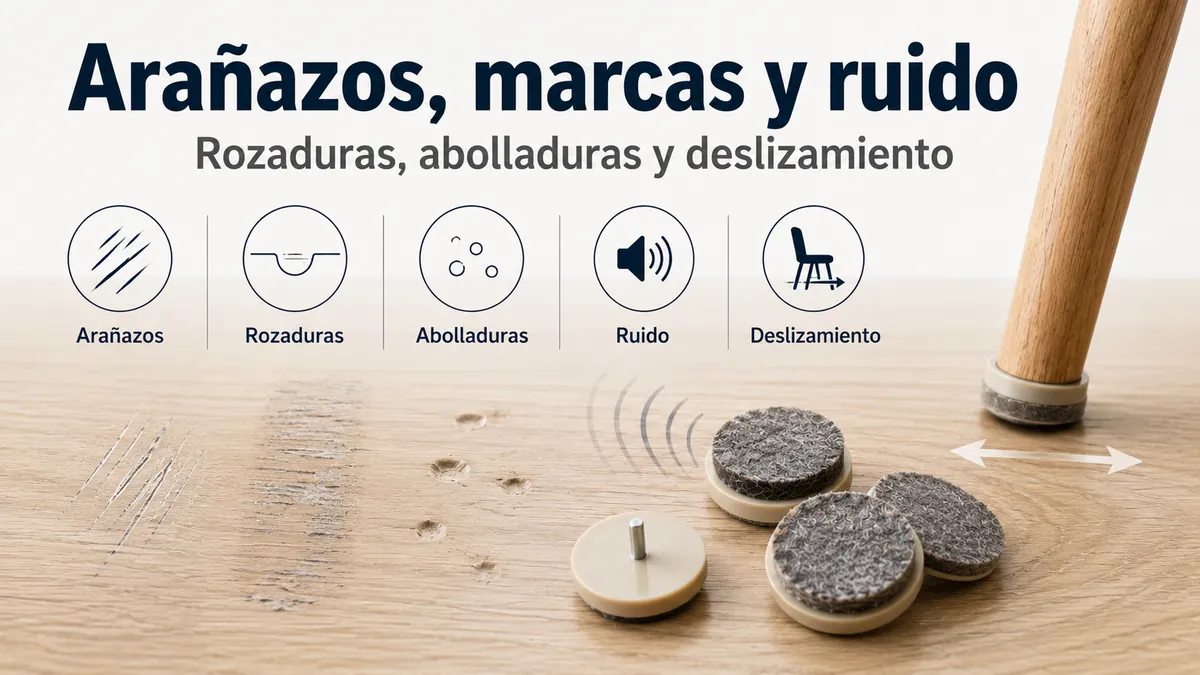 Protectores de suelo para muebles usados para reducir arañazos, abolladuras, rozaduras, ruido y deslizamiento.
