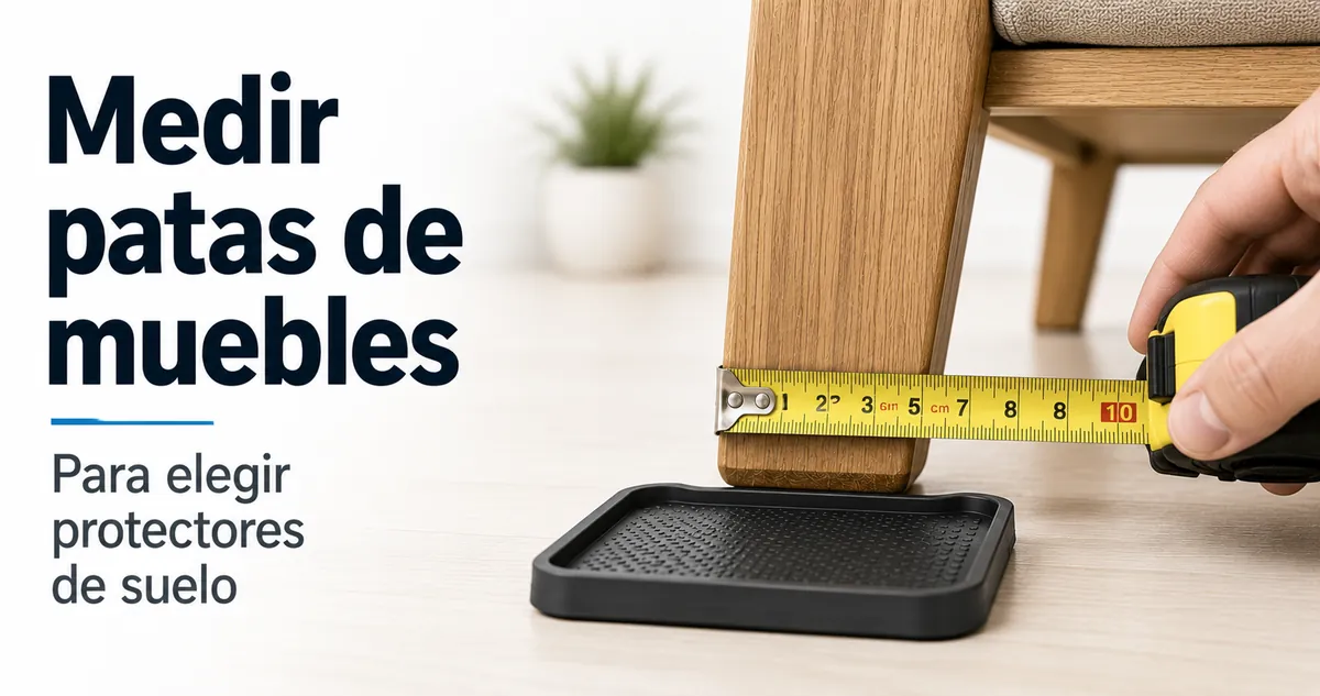 Medición de una pata de mueble para elegir el tamaño correcto del protector de suelo.