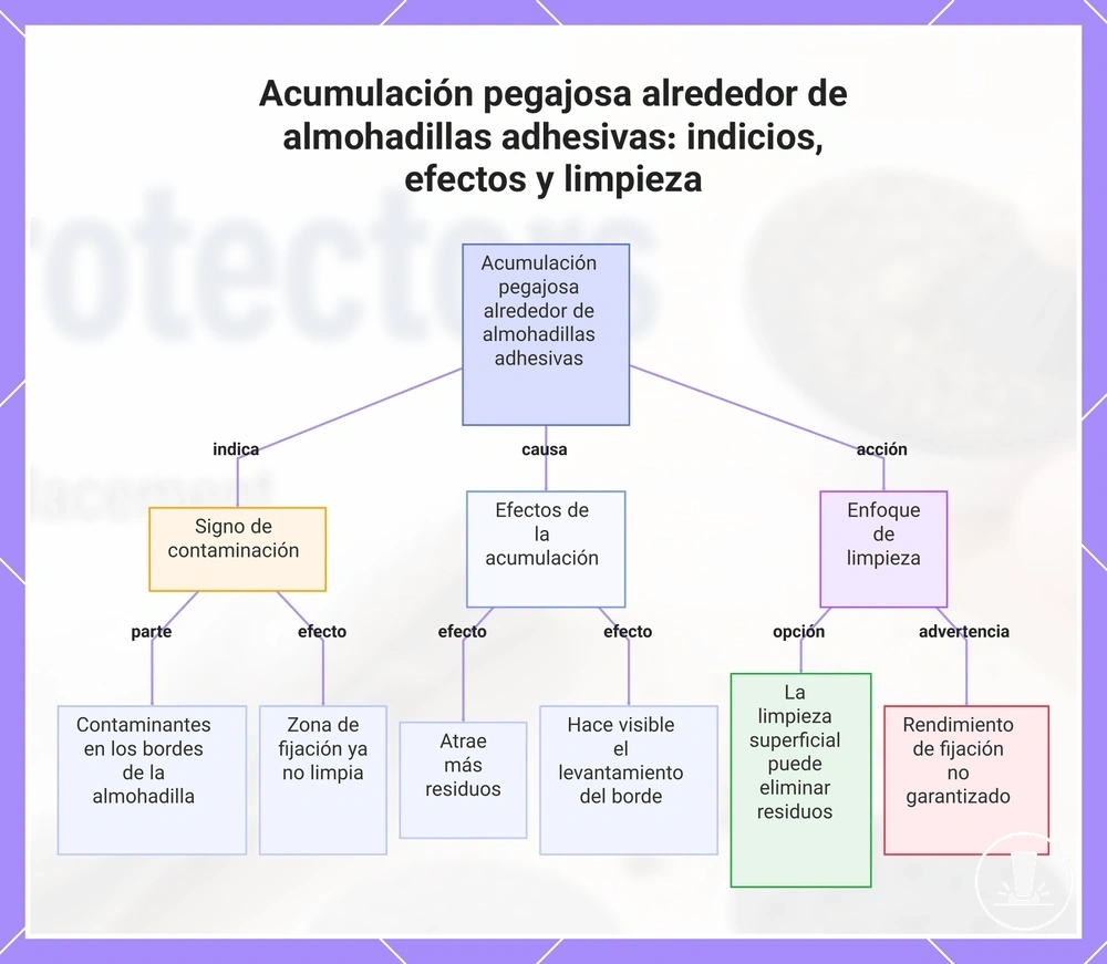 Acumulación pegajosa alrededor de almohadillas adhesivas: indicios, efectos y limpieza