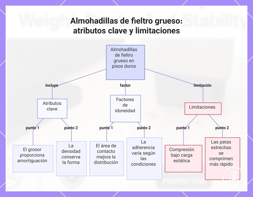 Almohadillas de fieltro grueso: atributos clave y limitaciones