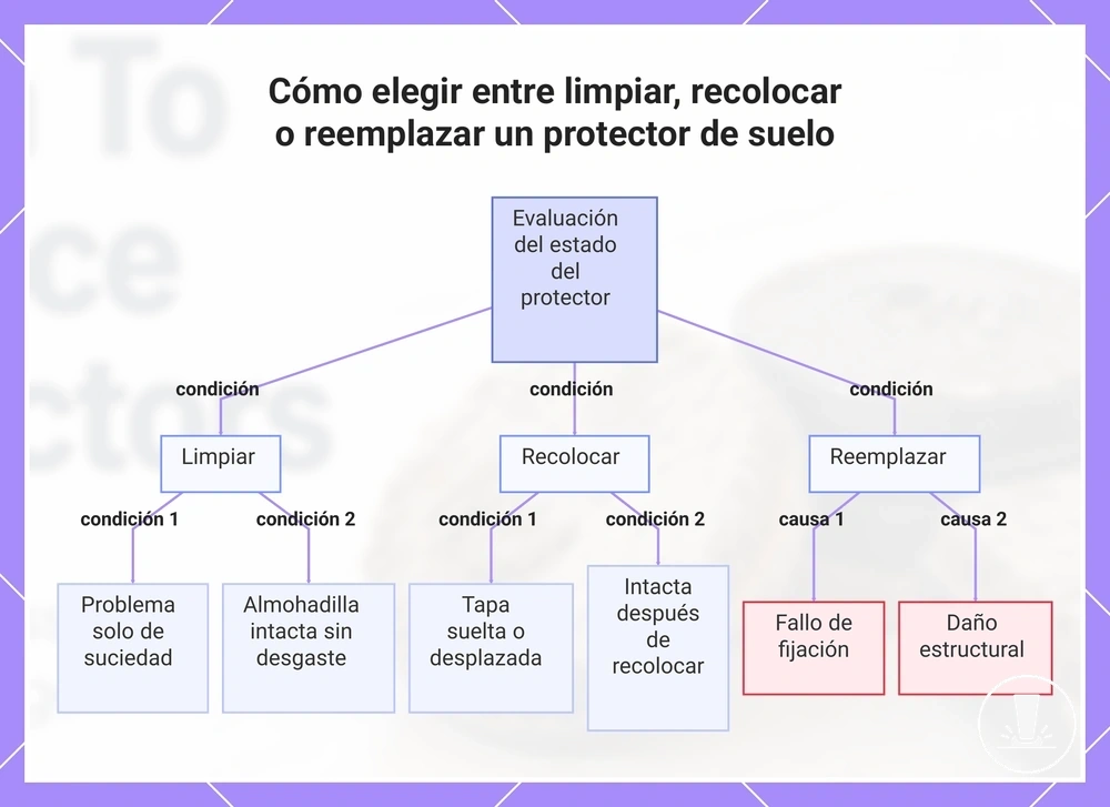 Cómo elegir entre limpiar, recolocar o reemplazar un protector de suelo