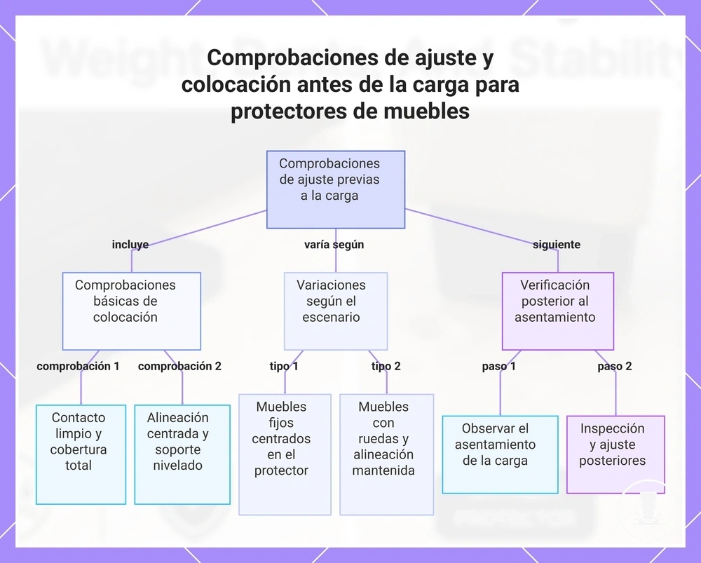 Comprobaciones de ajuste y colocación antes de la carga para protectores de muebles