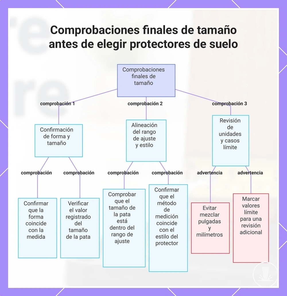 Comprobaciones finales de tamaño antes de elegir protectores de suelo