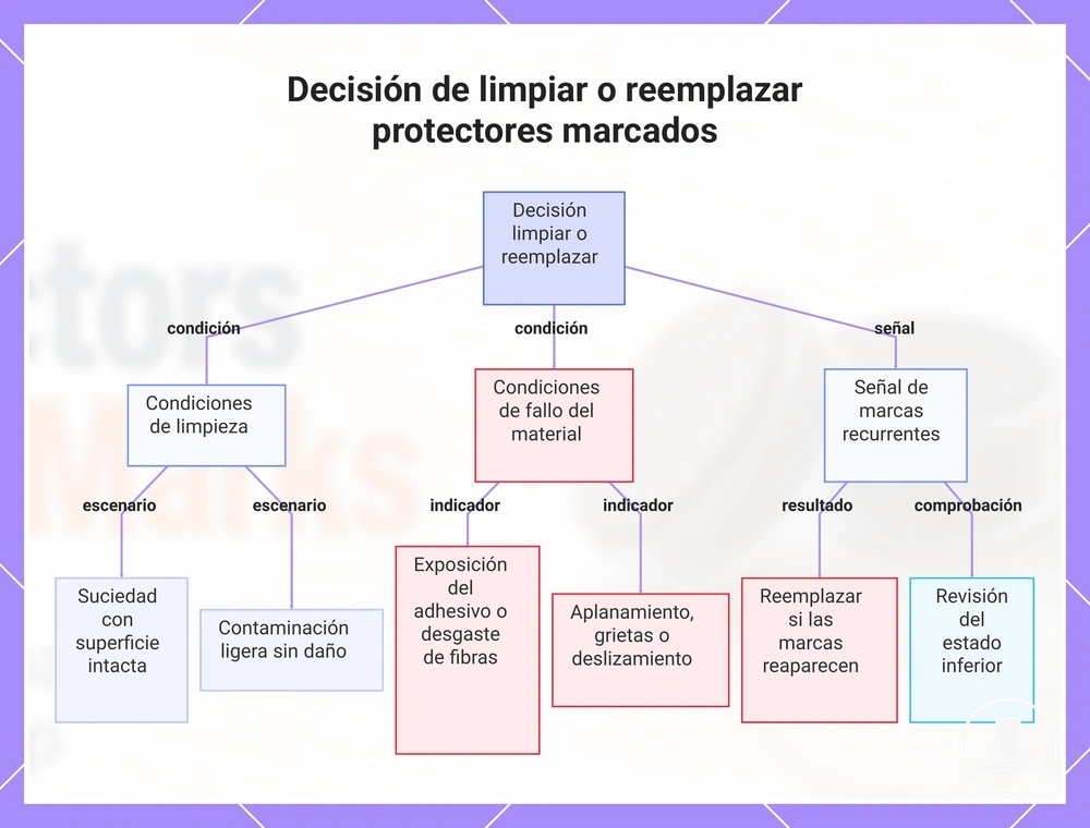 Decisión de limpiar o reemplazar protectores marcados