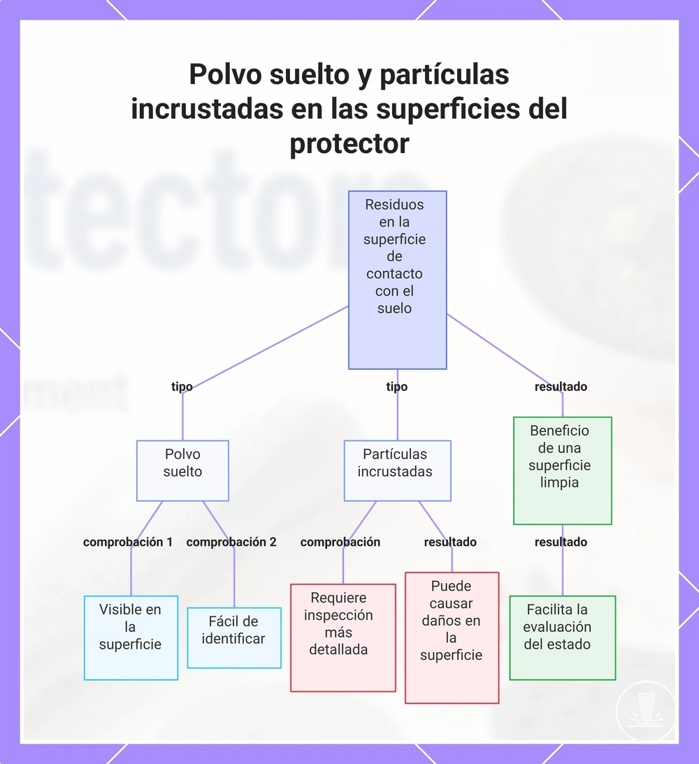 Polvo suelto y partículas incrustadas en las superficies del protector