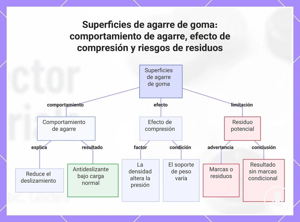 Superficies de agarre de goma: comportamiento de agarre, efecto de compresión y riesgos de residuos