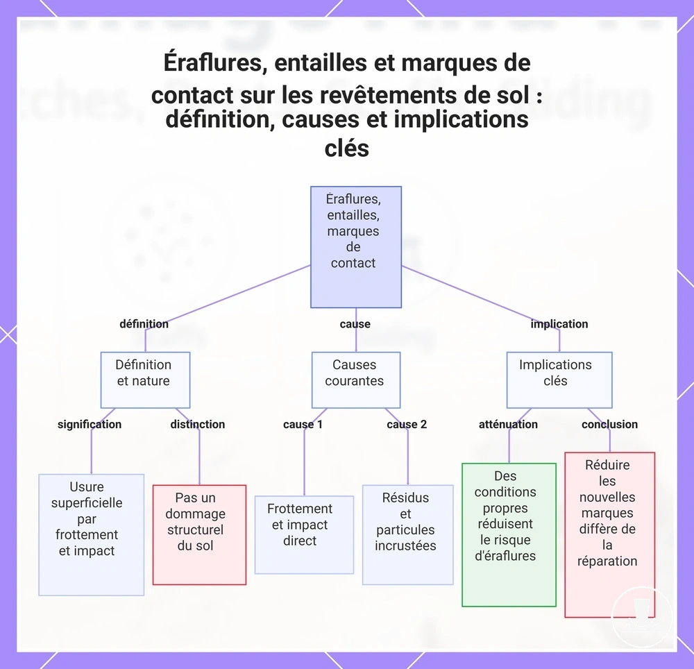 Éraflures, entailles et marques de contact sur les revêtements de sol : définition, causes et implications clés