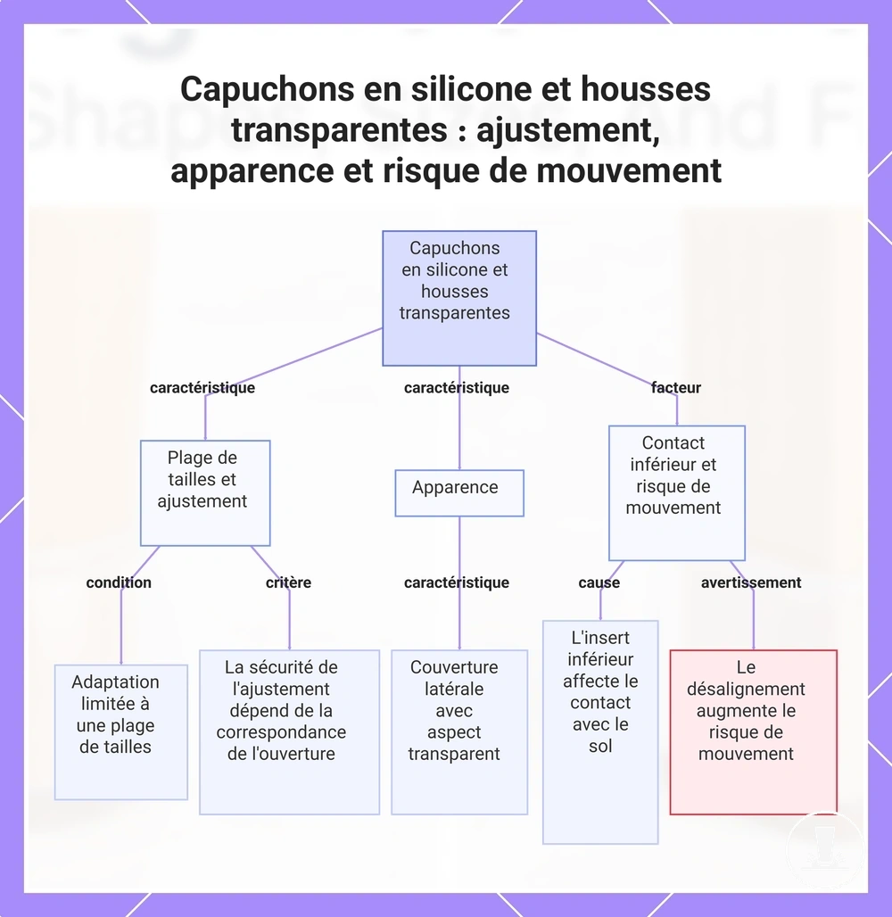 Capuchons en silicone et housses transparentes : ajustement, apparence et risque de mouvement