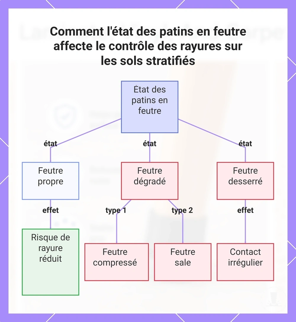 Comment l'état des patins en feutre affecte le contrôle des rayures sur les sols stratifiés