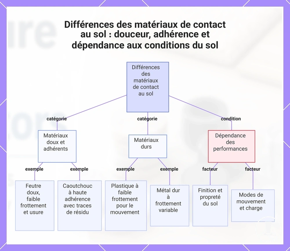 Différences des matériaux de contact au sol : douceur, adhérence et dépendance aux conditions du sol