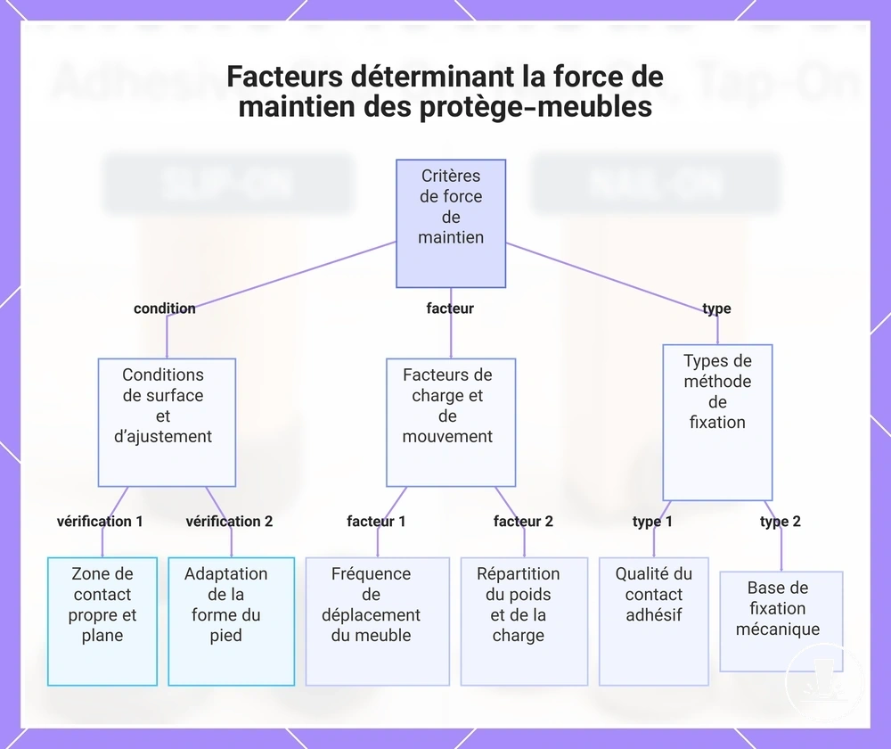 Facteurs déterminant la force de maintien des protège-meubles