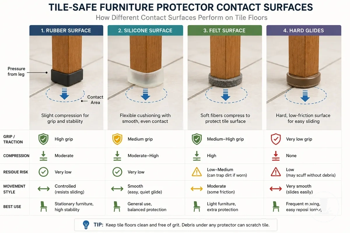 Comparaison des surfaces de contact des protections de meubles pour sols carrelés