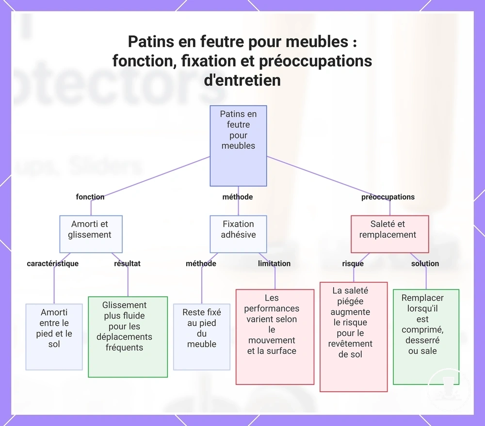 Patins en feutre pour meubles : fonction, fixation et préoccupations d'entretien