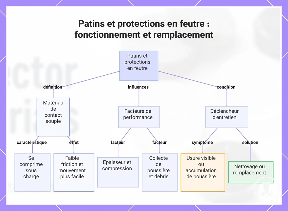 Patins et protections en feutre : fonctionnement et remplacement