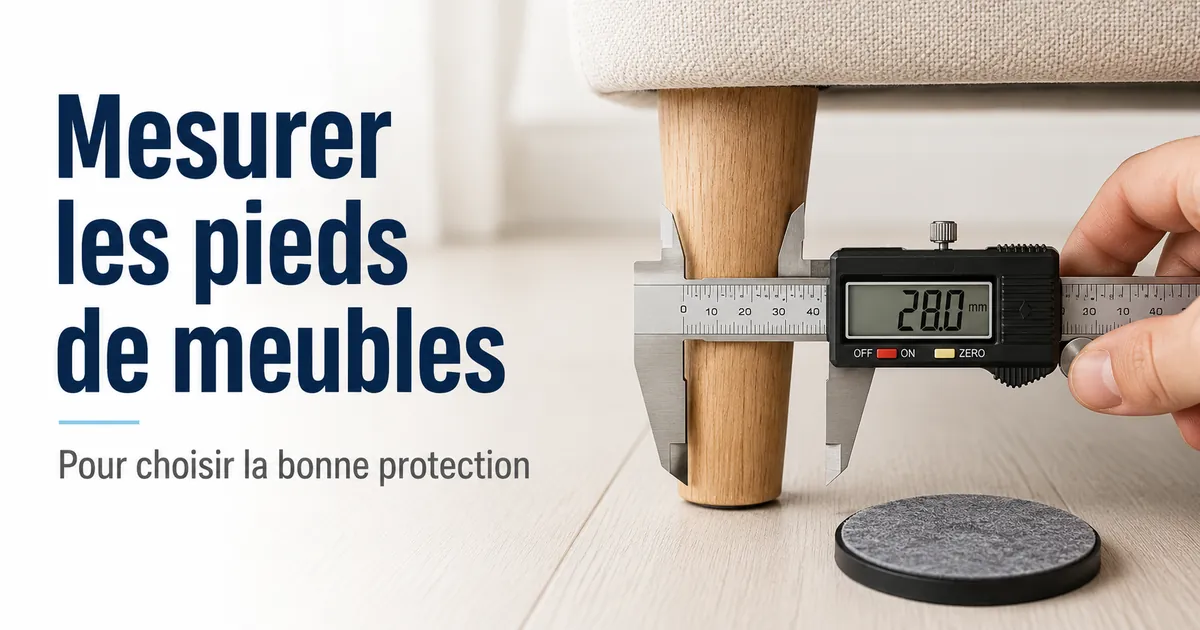 Mesure d’un pied de meuble pour choisir la bonne taille de protection de sol.
