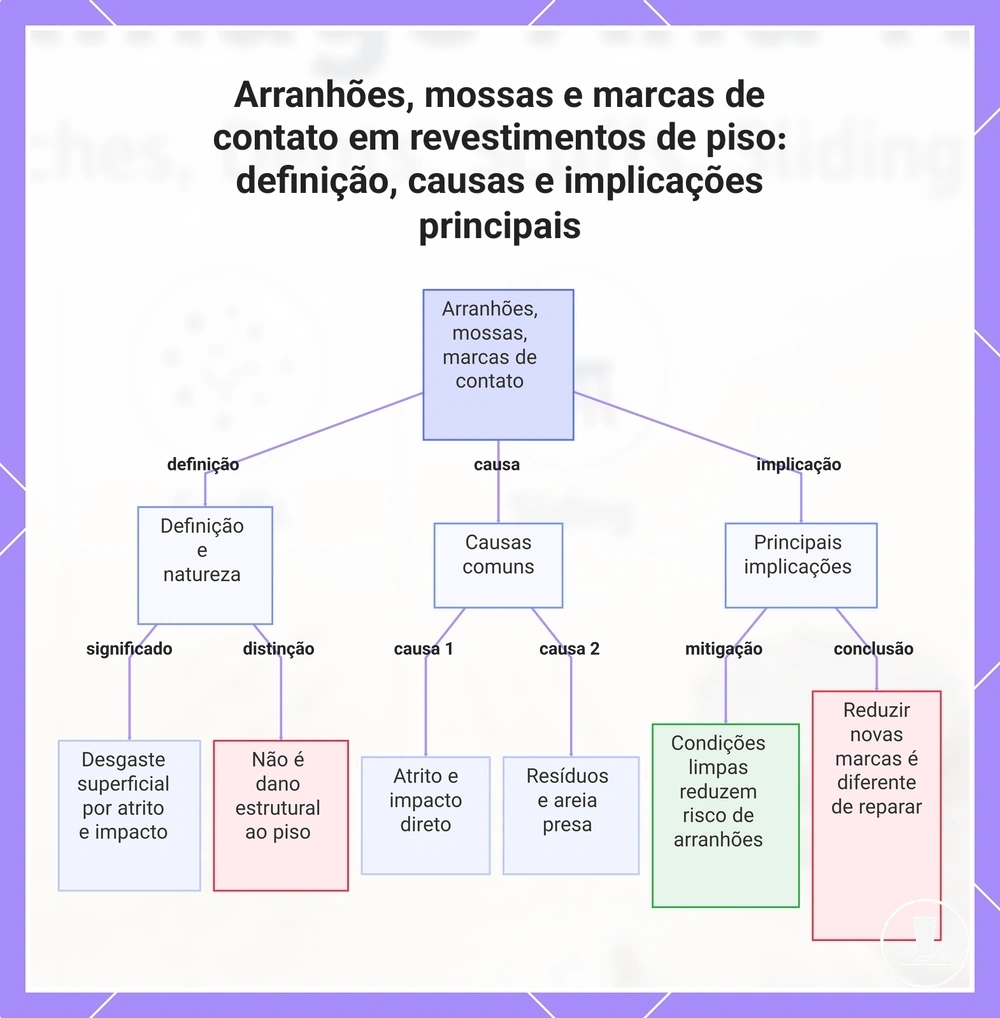 Arranhões, mossas e marcas de contato em revestimentos de piso: definição, causas e implicações principais