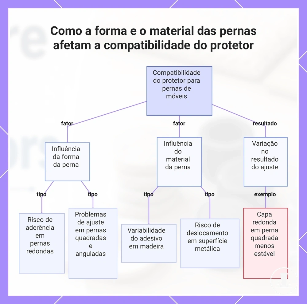 Como a forma e o material das pernas afetam a compatibilidade do protetor
