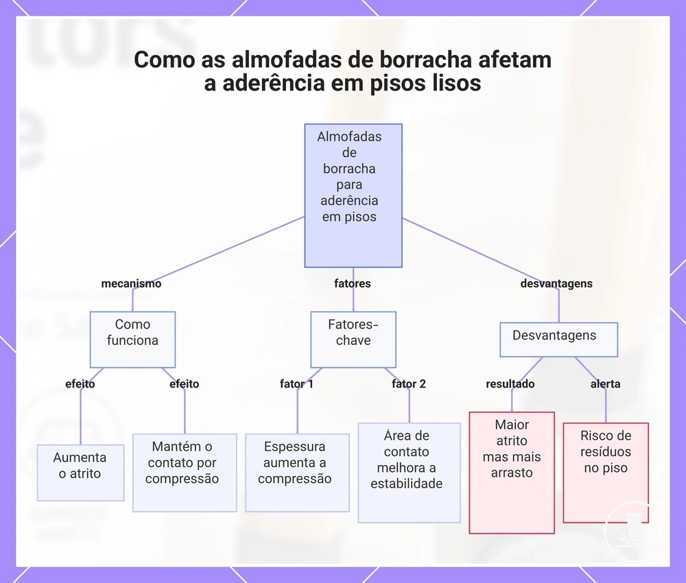Como as almofadas de borracha afetam a aderência em pisos lisos