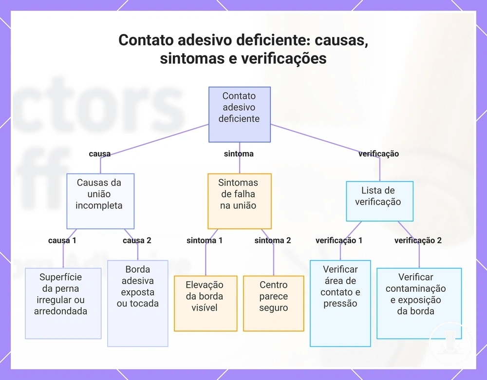 Contato adesivo deficiente: causas, sintomas e verificações