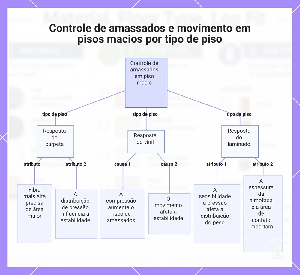 Controle de amassados e movimento em pisos macios por tipo de piso