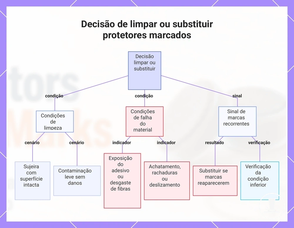 Decisão de limpar ou substituir protetores marcados