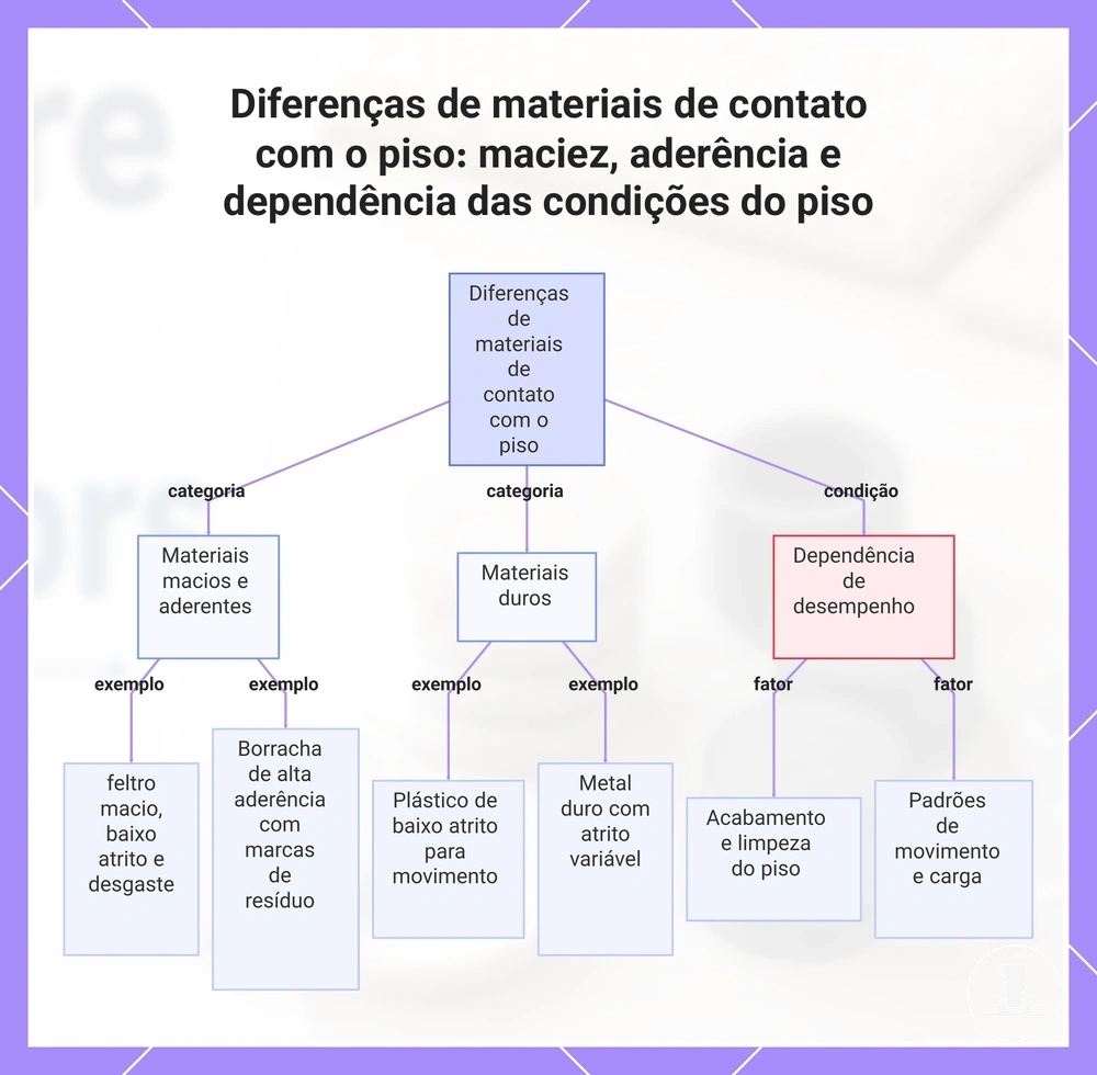 Diferenças de materiais de contato com o piso: maciez, aderência e dependência das condições do piso