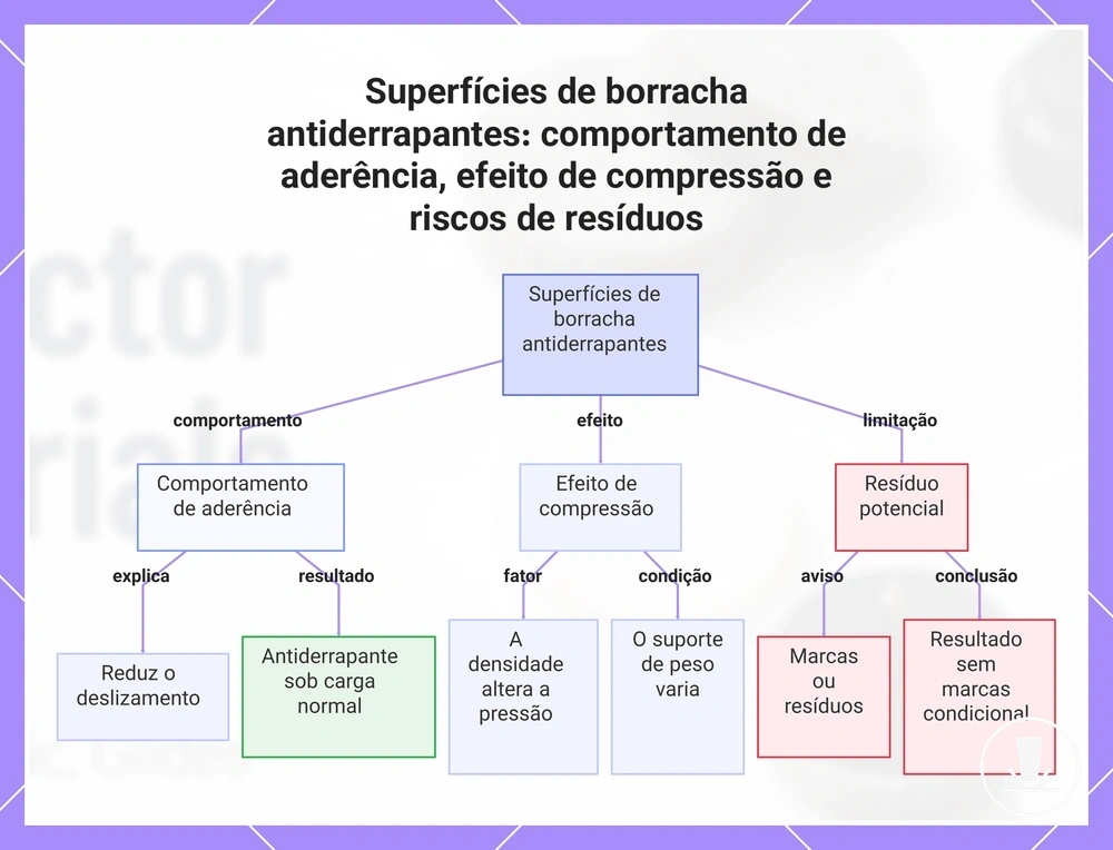 Superfícies de borracha antiderrapantes: comportamento de aderência, efeito de compressão e riscos de resíduos