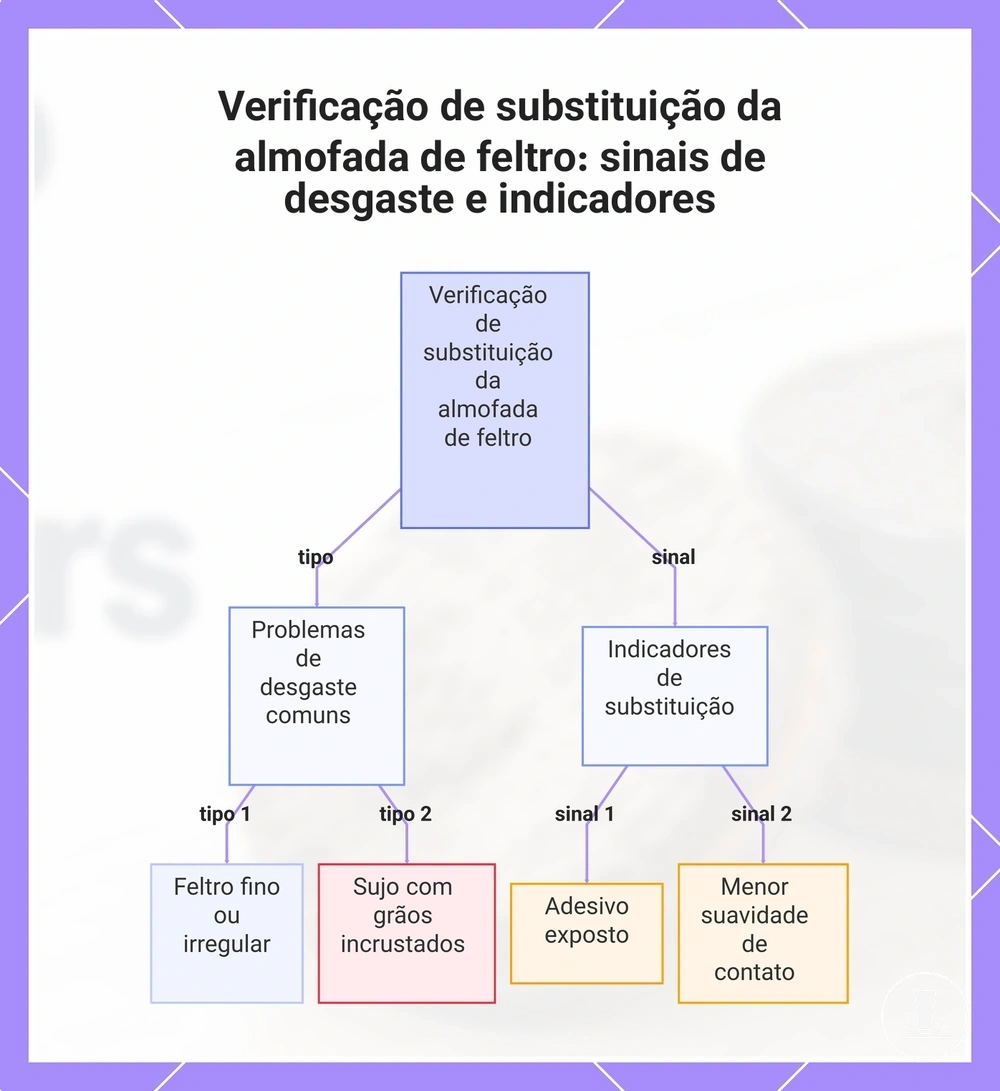 Verificação de substituição da almofada de feltro: sinais de desgaste e indicadores