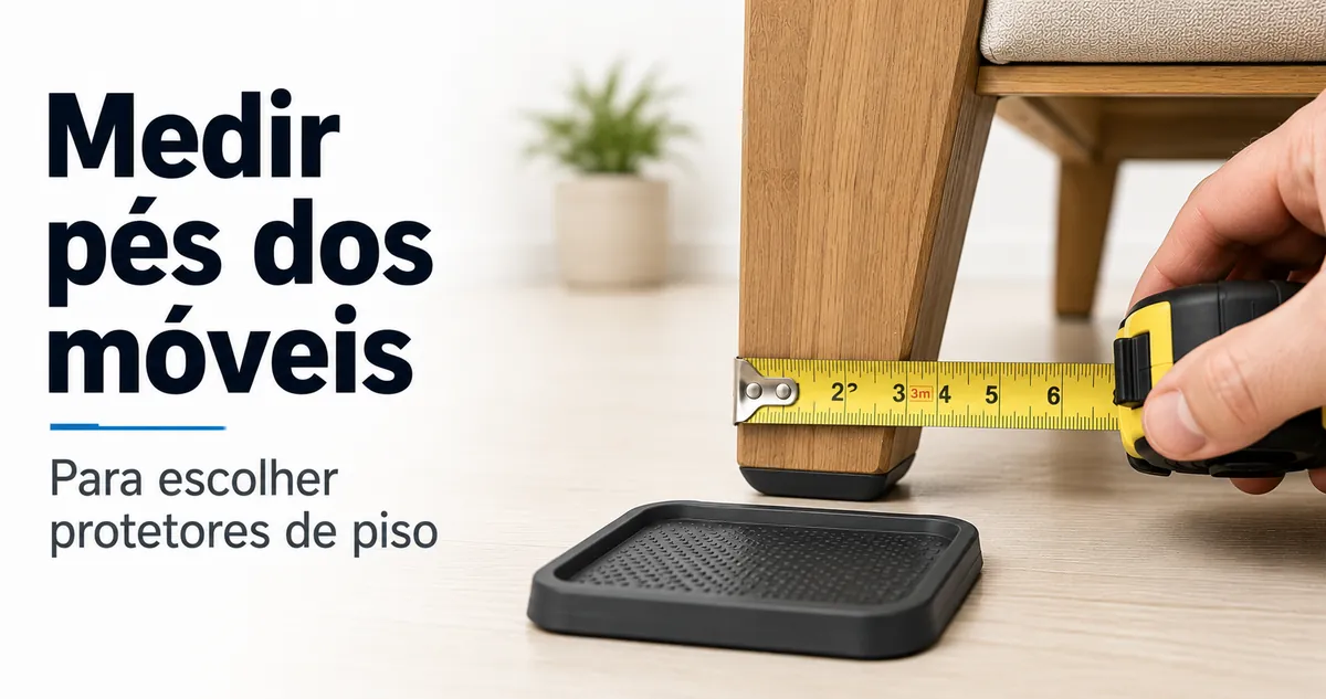 Medição de um pé de móvel para escolher o tamanho correto do protetor de piso.