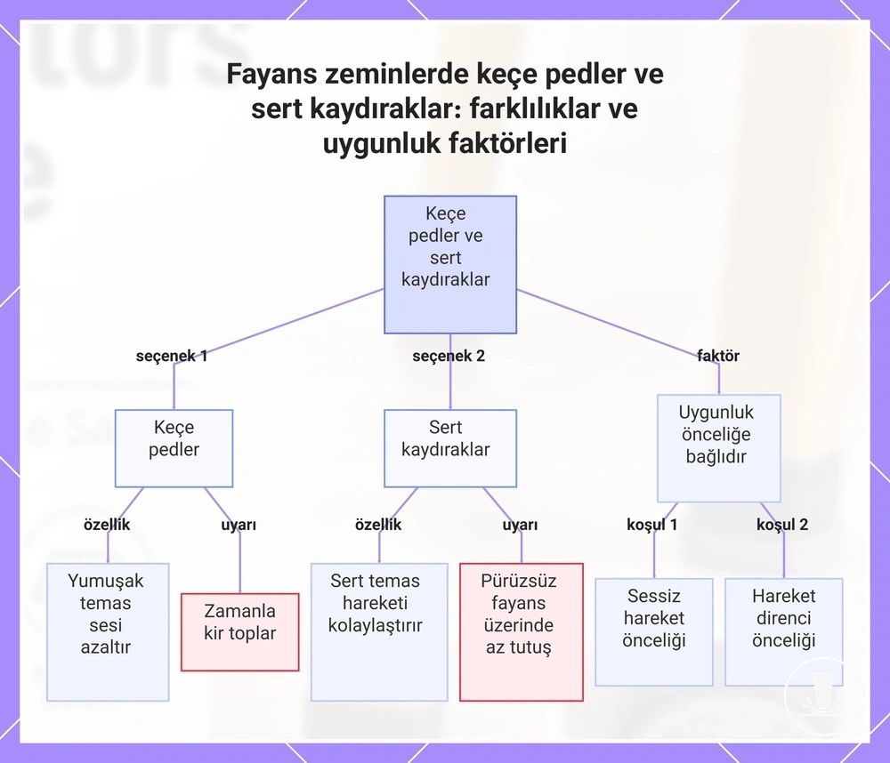Fayans zeminlerde keçe pedler ve sert kaydıraklar: farklılıklar ve uygunluk faktörleri